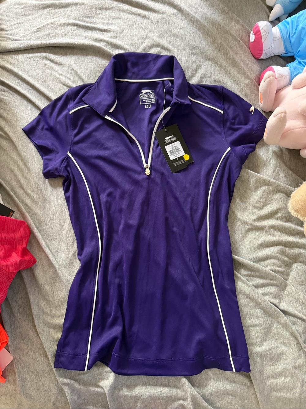 Slazenger Golf Zip-Front Athletic Polo - Purple and White